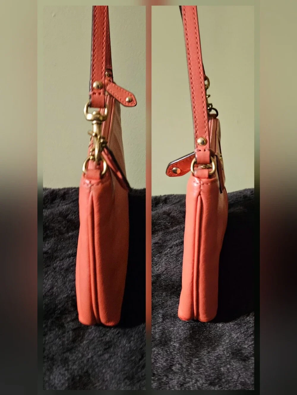 Coach Ashley Red / Coral Leather Wristlet Wallet